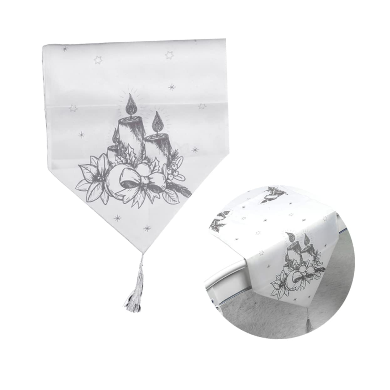 Cabilock Chemin De Table De Noël 3 Pièces Décoration De Table Tissu Imprimé Gris Facile À Nettoyer