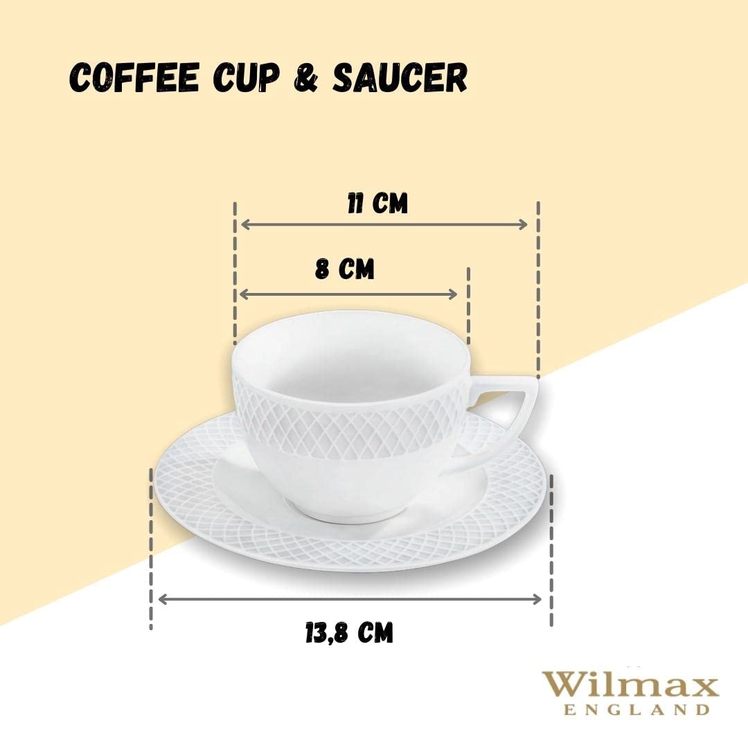 Wilmax Juego de tazas de capuchino, tazas con platillos, juego de café y té, tazas de café, para café, té, postres, set de regalo, color blanco, 170 ml