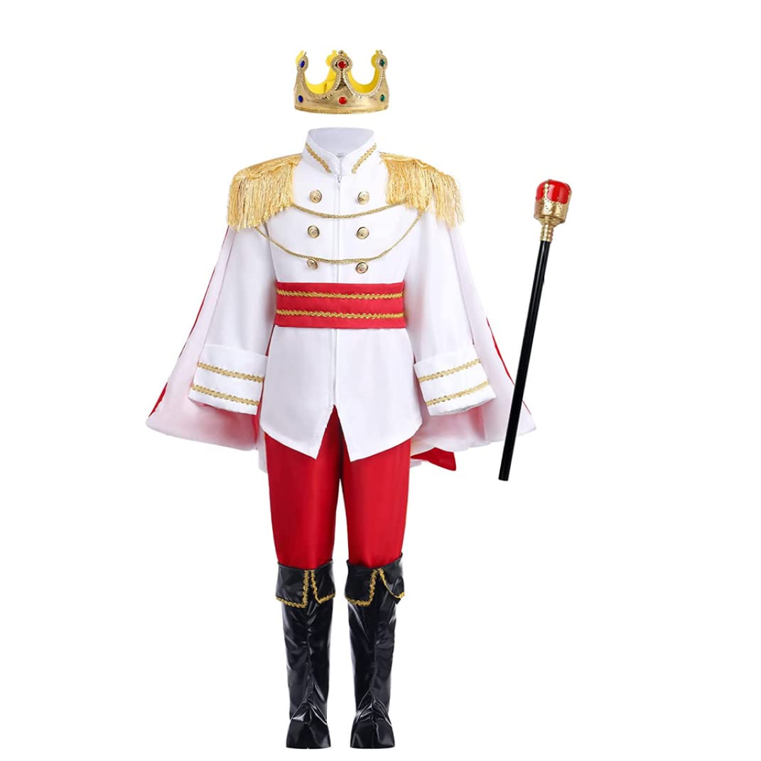 Wxyestna Prince Charming Costume for Boys Kids Royal Prince Outfits Long Sleeve Jacket Pants Crown Belt Set Carnival Dress Up