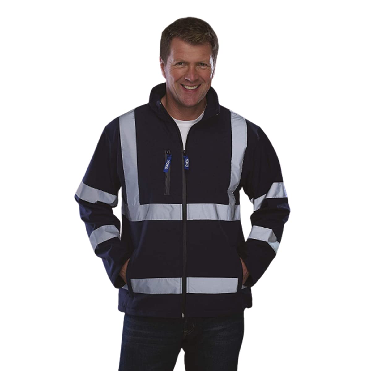 Yoko - Chaqueta reflectante de trabajo Softshell para hombre (Paquete de 2) (XL) (Naranja/Azul Marino Fluorescente)