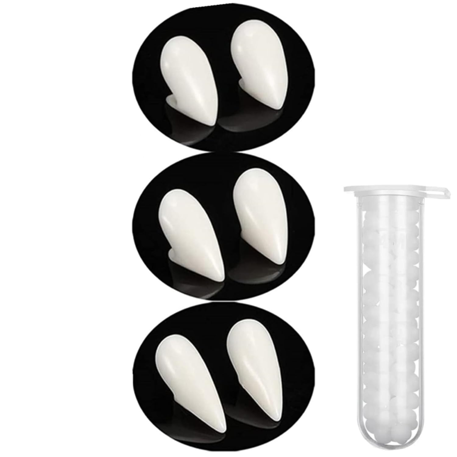 JJiaoLinin Vampire Fangs Kit, 3 Pairs 3 Sizes Customized Fangs Fake Vampire Teeth Dentures with 1 Tube Adhesive Vampire for Halloween Cosplay Party Halloween Props Fangs