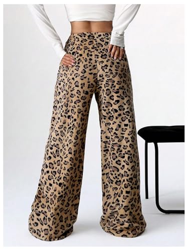 Women's Y2k Leopard Print Pants Drawstring Waist Cheetah Low Waist Straight Wide Leg Pants2