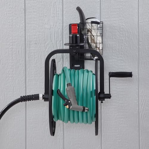 Liberty Garden Single Arm Navigator Hose Reel with Pull Up Latch, Black