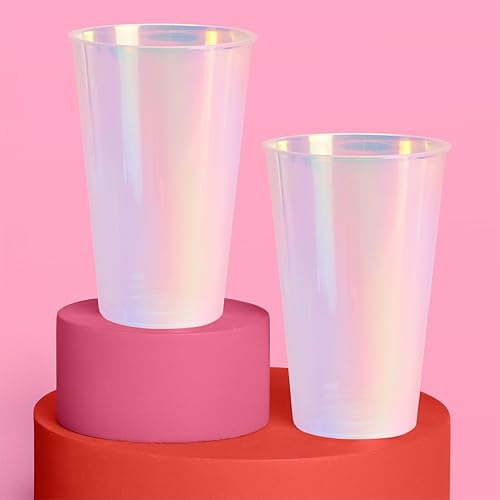 xo, Fetti Decoraciones de fiesta vasos de plástico iridiscentes – 16 vasos desechables de 16 onzas | Copas de despedida de soltera, suministros de