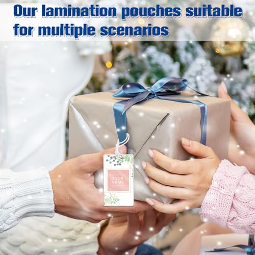 Image of 200 Pieces 10 Mil 2 1 /2 inch x 4 1 /4 inch Luggage Tag Laminating Pouches with Slot Hole Loops Thermal Lanyard Thermal Laminate Pouch Tags Kit Resealable for Work Permits Pass Cards Student ID Cards
