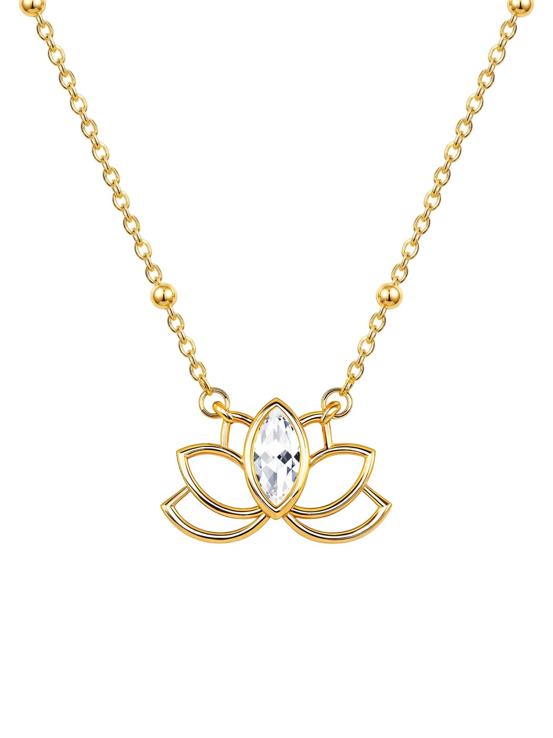 Gold Plated Beaded Chain Lotus Necklace for Women | Modern Boho Chic Inspired Design | Openwork Floral Spiritual Jewelry | Gift for Her-image-49