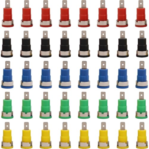 [Industrial Grade] 4mm Banana Socket Panel Mount 40Pcs, 600V 32A High Current Insulated Binding Post Connector for Electrical Test Bench/Audio/PCB (Durable Housing) (Five Colors ×40Pcs)
