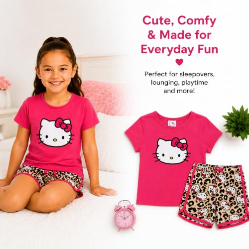 Image of Hello Kitty Girls Short Set - 2 Piece Short Sleeve Graphic Tee and Shorts Clothing Outfits (Sizes: 2T-12)