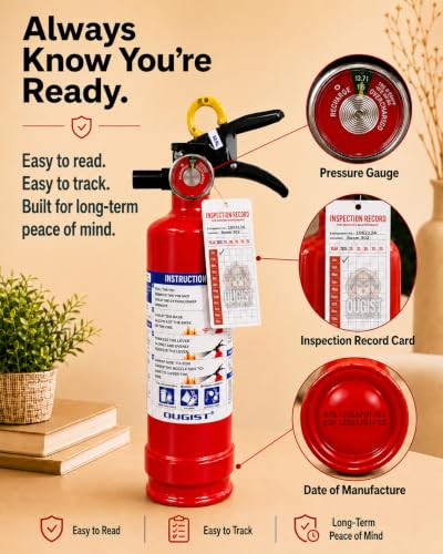Image of Ougist Fire Extinguisher for Home & Vehicle, 1-A:10-B:C, FF1KG 2.5lb 6 Pack | Dry Chemical Extinguisher Set for Small Home, Car, Garage and Boat Fires with Quick-Release Handle and Compact Storage