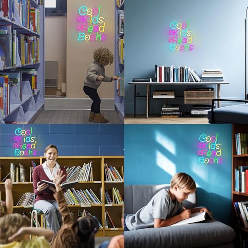 Image of Cool Kids Read Books Neon Sign for Wall Decor Reading Neon Light Sign for Classroom Library Bedroom Bookstore School Led Neon Signs Children Students Kids Book Lover Gifts