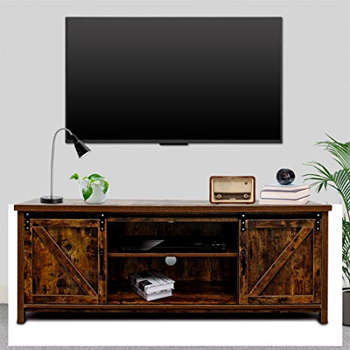 Bizzoelife 60 Inch Barn Door TV Stand Entertainment Center - New Farmhouse Style Sliding TV Cabinet, Living Room Wood Storage Media Console Table with 2 Center Compartments and 2 Cabinets (Rustic)