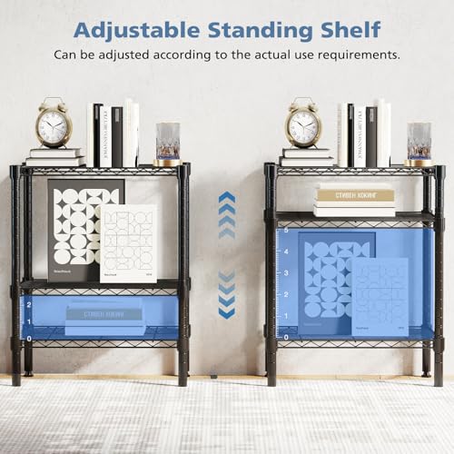 Image of DUMOS 3-Tier Metal Wire Storage Shelves, Adjustable Standing Storage Rack Shelf, Heavy Duty Steel Shelving Unit Organizers for Kitchen Bathroom Pantry Garage, 23.2 inch Wx13.4 Dx30.3 H, Black