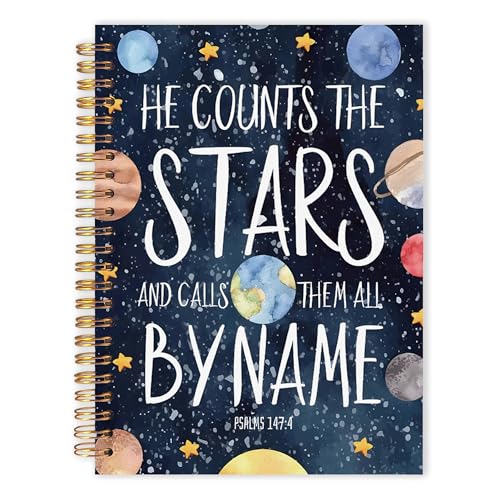 IAFQWDS Christian Prayer Space Spiral Notebook Journal 5.5x8.3, Space Decor for Boys Room, Solar System Bible Journaling Notebooks for Note Taking
