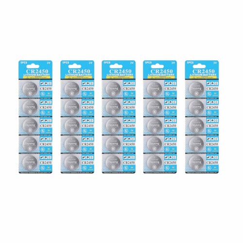 25 Pack 3V High Capacity Lithium Button Coin Cell Batteries CR2450 ECR2450 Used in Most Electronic Devices