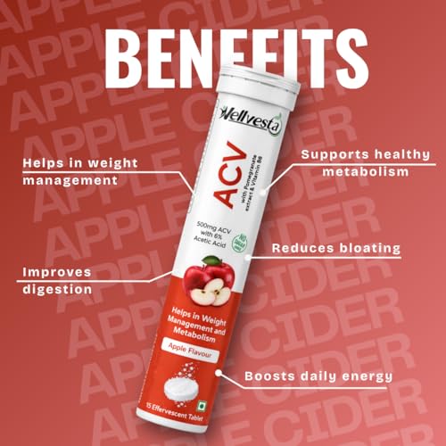 Image of ACV Effervescent Tablet, Apple Flavour, with Pomegranate Extract & Vitamin B6, 500mg, No Sugar Added, (pack of 4)