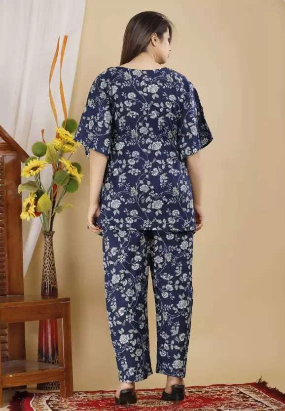 Image of Women's Cotton Floral Printed Casual & Night Wear Kaftan with Pant