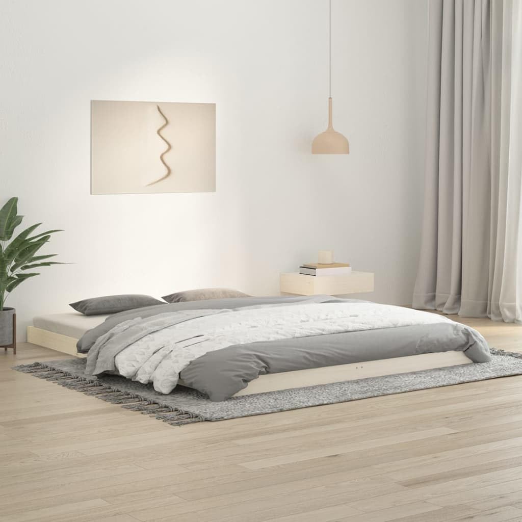 Low Platform Bed Frame, Small Queen Floor Bed Frame with Sturdy Slat Support, Japanese Style, No Box Spring Needed (White, 150x200 cm)
