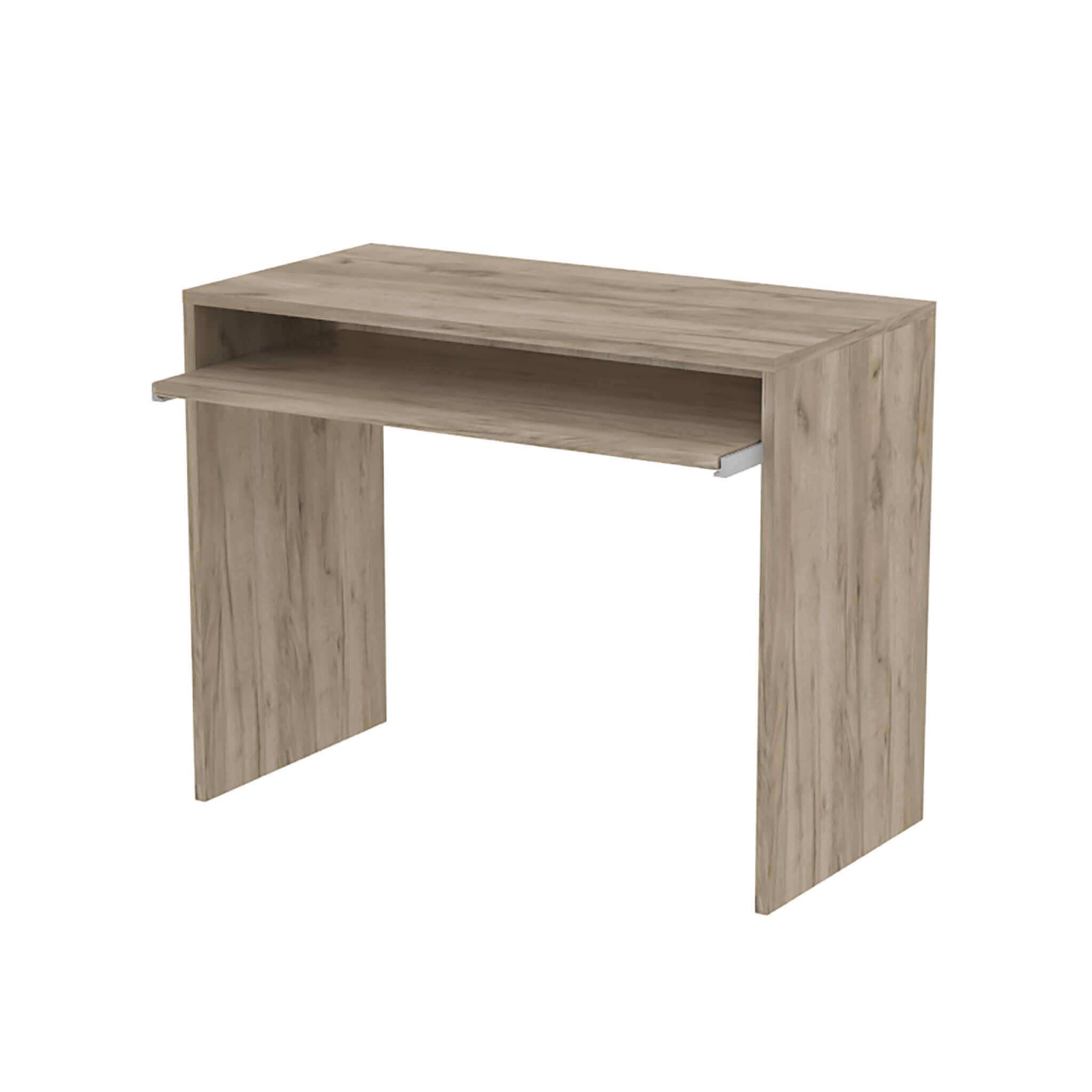 milani home - scrivania moderna 90 x 45 x 74 cm con porta tastiera, rovere grigio, per studio e ufficio