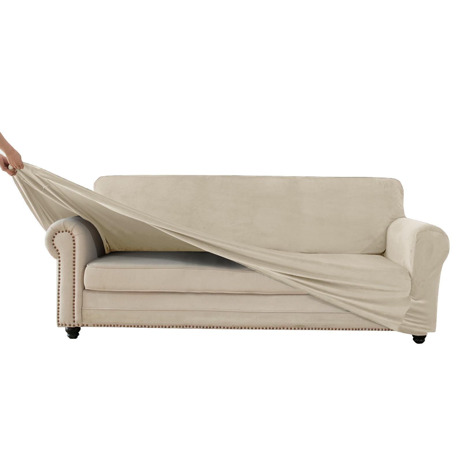 SYLC Housse De Canapé Extensible avec Housse De Coussin De Canapé, Velours Couvre Canapé Antidérapantes pour Ektorp/Canapé/Divan (New Ivory,XL Sofa)