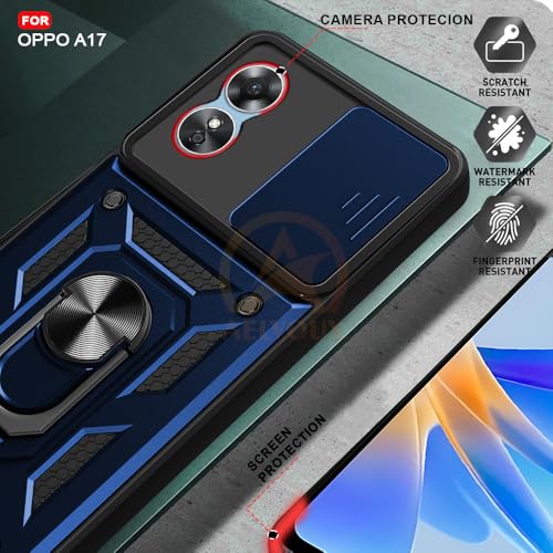 Image of Armor Bumper Back Cover Case for Oppo A17 | Rotating Camera Cover, Ring Holder & Kickstand | Heavy Duty & 360 Degree Protection Oppo A17 Back Cover (Blue)