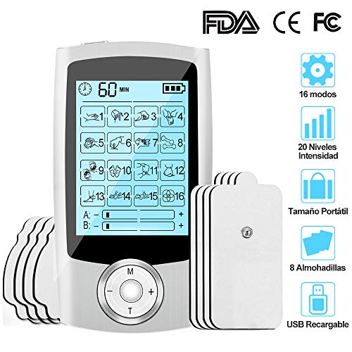 Electroestimulador Digital Portatil, Estimulador Muscular 16 Modos 2 Canales USB Recargable Masajeador Electro para el Cervical/Piernas/Abdominal/Espalda/Cuello