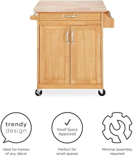 Miniatura 3 de MIAOHY - Carrito de isla de cocina con cajón y estantes de almacenamiento, estante para especias, toallero, parte superior de bloque de carnicero