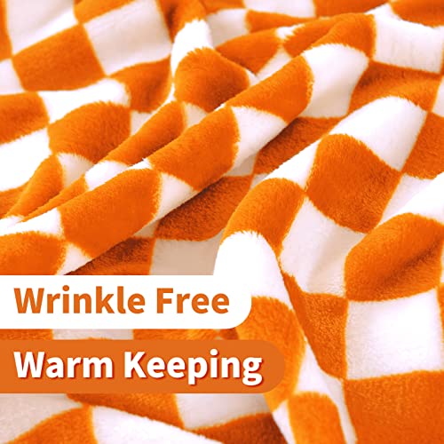 Fy Fiber House Checkered Flannel Fleece Throw Blanket Soft Cozy Checkerboard Grid Print Chessboard Gingham Pattern Blankets For Bed Couch Sofa, 50"X60", Orange #TOP4