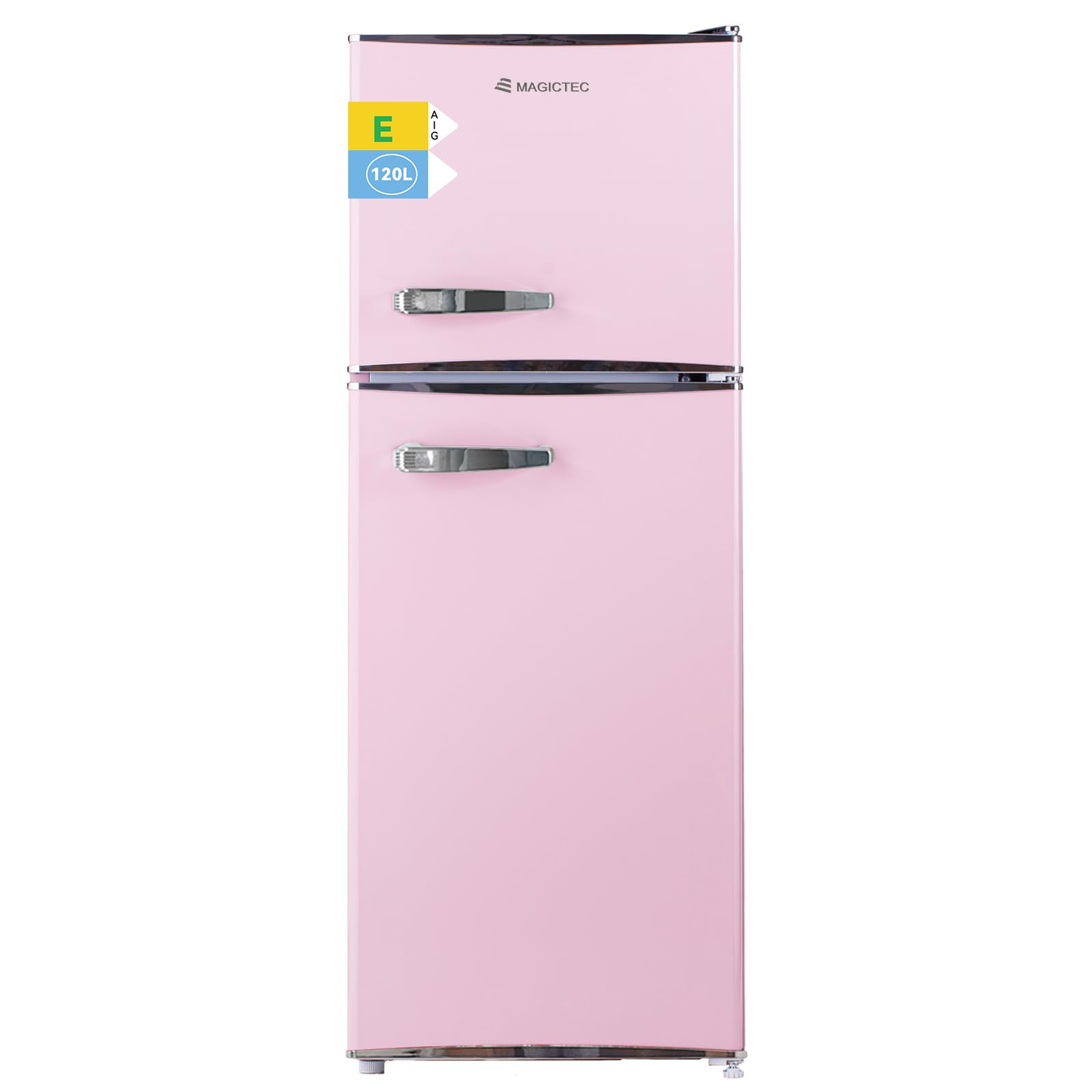 magictec Frigo vintage,Retro réfrigérateur congelateur | 120 L (88 L/32 L congelateur) | Low Frost | Combiné refrigerateur congélateur | Design vintage | Éclairage LED | Rose
