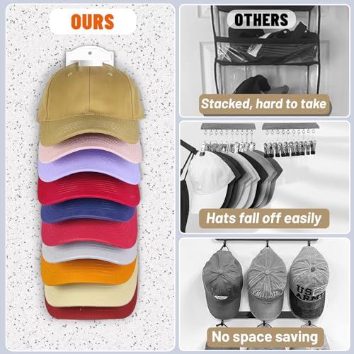 MSKEI Organizador de chapéus adesivos para bonés de beisebol na parede, suporte de armazenamento de
