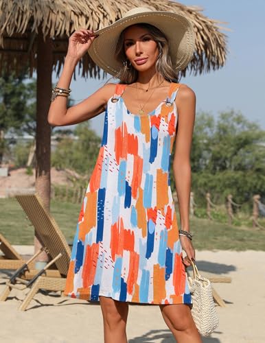 Image of Zeagoo Summer Dresses for Women Boho Beach Dress Sleeveless Sundresses with Pockets Casual Loose Tank Tshirt Sun Dress