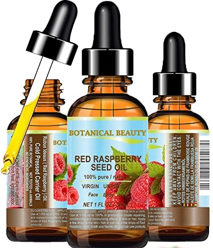 RED RASPBERRY SEED OIL 100% Pure/Natural/Virgin. Cold Pressed/Undiluted Carrier Oil. For Face, Hair and Body. 1 Fl.oz.- 30 ml. by Botanical Beauty