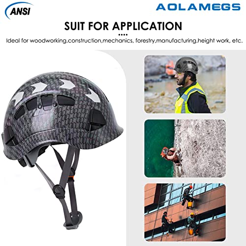 Aolamegs Construction Vented Hard Hat - Ansi Z89.1 Osha Approved Hard Hats With Chin Strap, Reflecitve Adjustable Safety Helmet For Men Women Adults Work In Hot Days, 6-Pt, Laser Carbon Fiber Pattern #TOP7