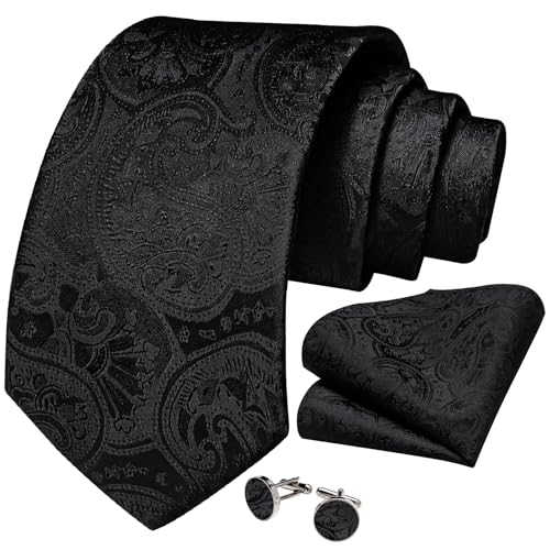 Image of DiBanGu Mens Paisley Tie Set Silk Woven Jacquard Necktie and Pocket Square Cufflinks Gift Set for Wedding Bussiness