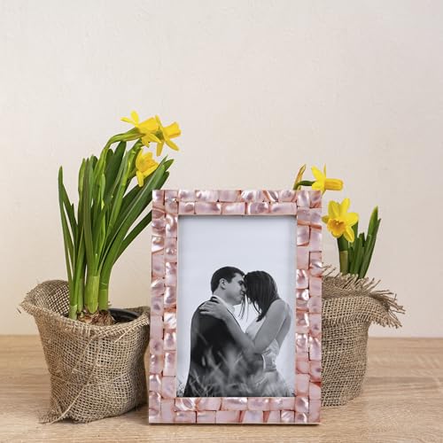 Image of Handicrafts Home 4x6 Picture Frames Pack of 2 - Mother of Pearl Collection Handcrafted Photo Frames, Perfect for Wall & Tabletop Display, Ideal Home Decor Gift