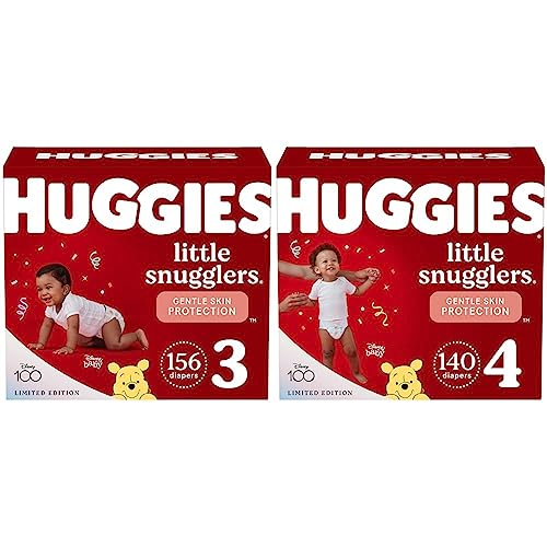 Image of Baby Diapers Bundle: Huggies Little Snugglers Diapers Size 3 (16-28 lbs), 156ct & Size 4 (22-37 lbs), 140ct