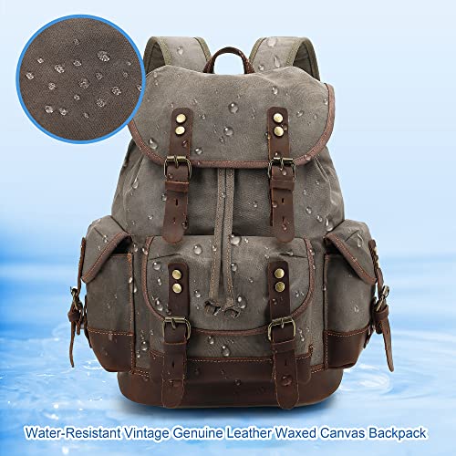 Huachen Vintage Wax-Coated Canvas & Leather Backpack: Spacious Durable Rucksack For Men & Women, Perfect For Travel, Hiking, And College Life (M86_Black) #TOP5