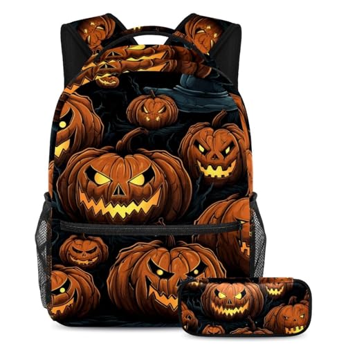 Sac à dos de jour Halloween citrouille multicolore et trousse scolaire enfants