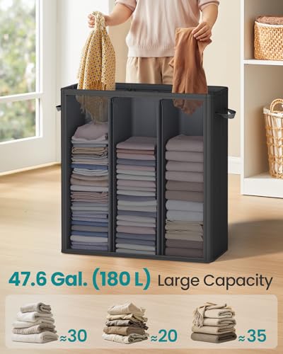 SONGMICS 42.2 Gallon (160L) Wäschesammler, 3-Fach Wäschekorb Sortierer mit Deckel, Etiketten, Herausnehmbare Auskleidungstaschen… – Ansicht 3