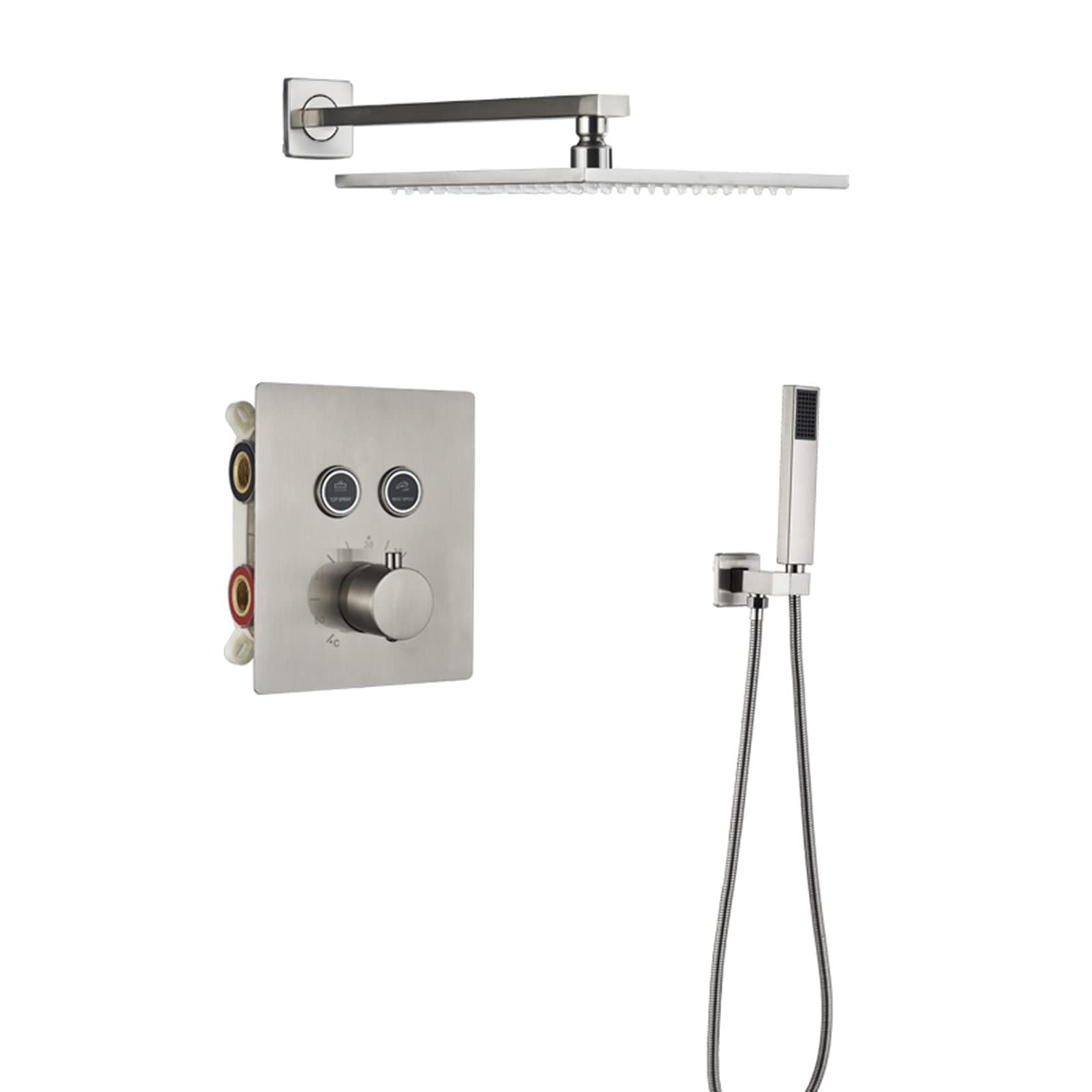 Ensemble de mitigeur de douche thermostatique LED en laiton brossé élégant