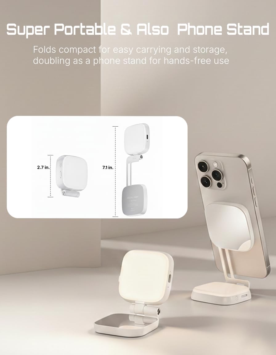 Upgraded Magnetic Selfie Light, Phone Light Compatible with iPhone Magsafe, 750mAh Battery,CRI 95, 360° Rotation & Mirrior, LED Light for Selfies/Photography/TikTok/Video Call,3 Modes Color