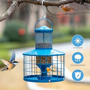 Caged Bird Feeders Squirrel-Proof, Metal, 2.8 Lbs Capacity-Cage Tube Seed Feeders with Tray Outdoor Hanging, Attract Birds,Detachable Cleaning, Starling Proof Wild Bird Feeder(Blue) Caged Bird Feeders Squirrel Proof Metal 28 Lbs Capacity Cage Tube Seed Feeders with Tray Outdoor Hanging Attract BirdsDetachable Cleaning Starling Proof Wild Bird FeederBlue