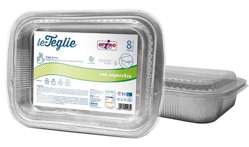 Ottimo LeTeglie - 6 Teglie riutilizzabili in Alluminio laccate 32x24cm (8 porzioni) con coperchi in plastica
