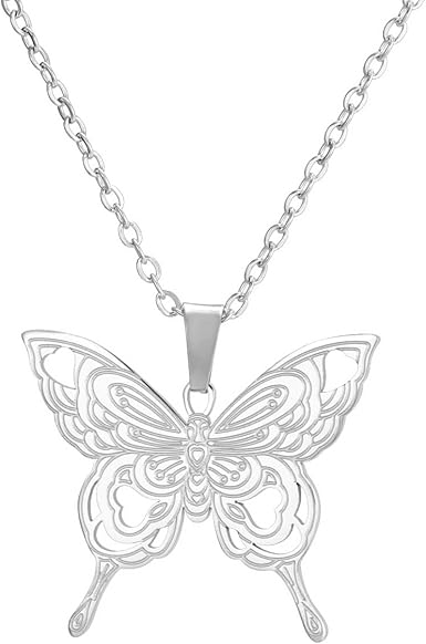 Kkjoy Collana Farfalla E Serpente In Acciaio Inox - Ciondolo Unico Unisex 45+5cm - 3