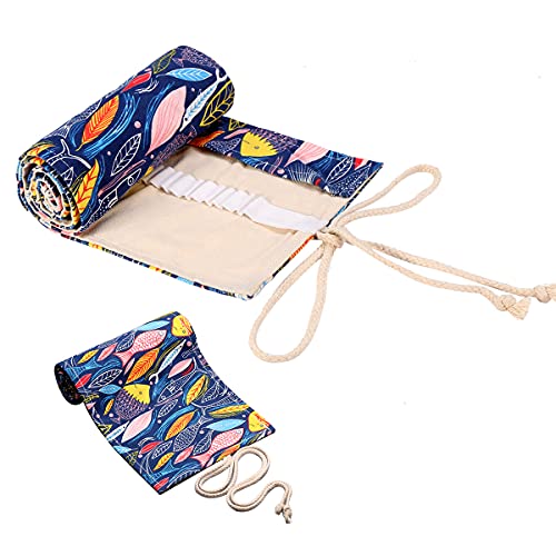 Futurekart 72 Holes Ethnic Canvas Wrap Roll Up Pencil and Pen Bag Holder (Leafes)