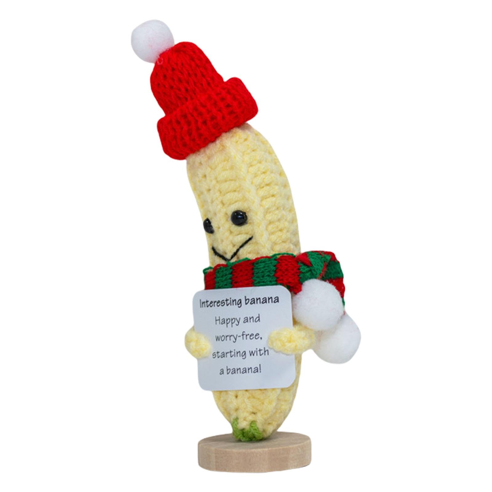 Banane Au Crochet De Soutien émotionnel – Peluche Tricotée Main – Taille ~15x6 Cm – Décoration Bureau, Chambre – Avec Chapeau Et Nœud