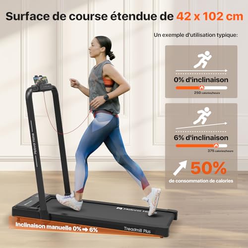 Mobvoi Home Tapis de Course Plus Pliable, 3 en 1Tapis de Marche électrique, 2,5HP, Large Surface 42cm, 12 km/h Machine de Marche pour la Maison, Le Bureau,Haut-Parleur,120 kg – Image 6