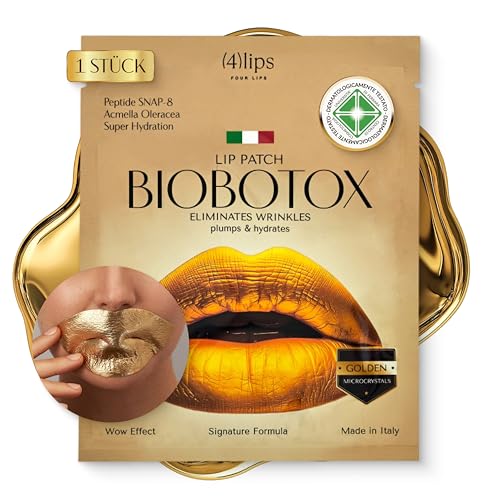 BIOBOTOX Golden Lip Mask with Micro Crystals | Lip Care with Instant Plumping, Lifting, Hydration & Wrinkle Smoothing | SNAP-8 Peptide & Acmella Oleracea | Made in Italy | 1 Piece