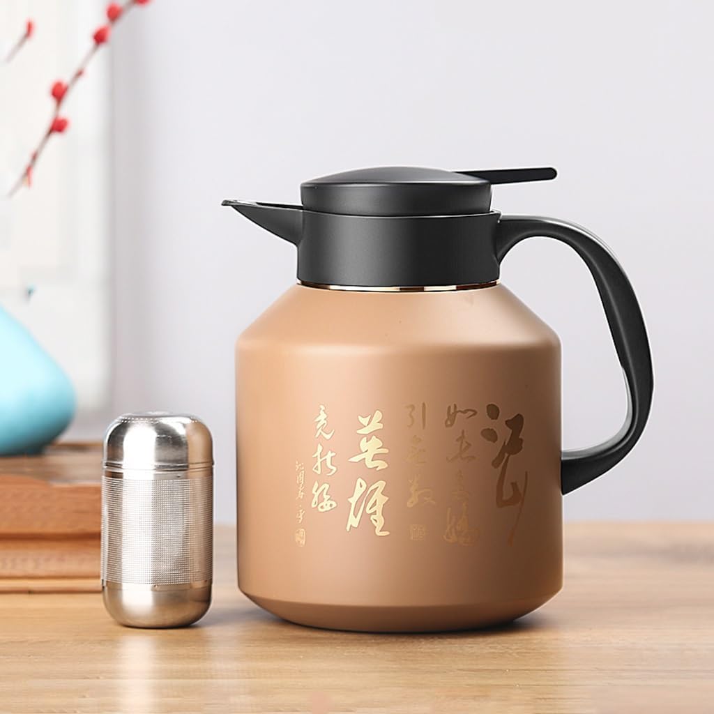 57oz Stainless Steel Teapot Brewing Tea,Thermal Coffee Carafe,Double Wall Vacuum Flask Coffee Pot Teapot for Keeping Hot,Separate Filter Insulated Teapot(Coffee)