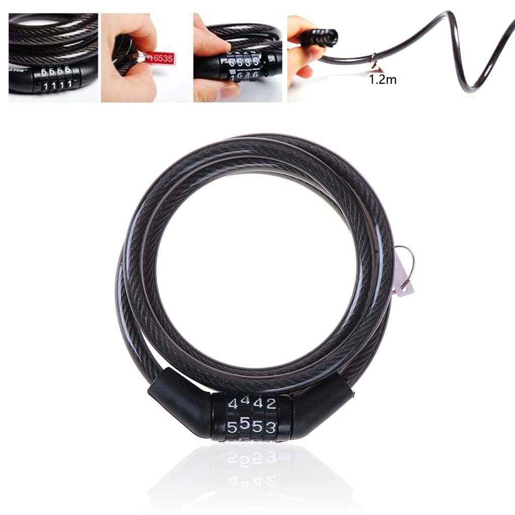 Antivol Vélo Câble Spiralé 120 Cm - Diamètre 12 Mm - Avec Support De Montage Et 2 Clés - Pour Vélo, Skate, équipement De Jardin - 10