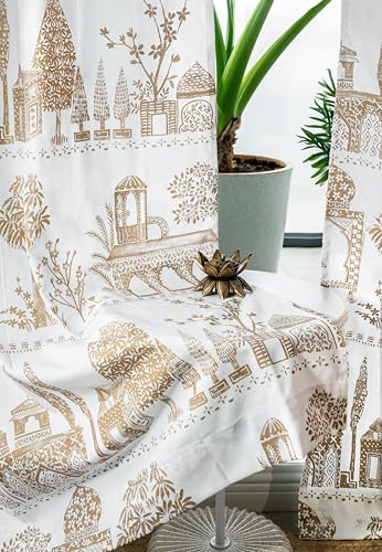 Image of Tranquebar Curtain Co. Window Curtain - 60-65% Room Darkening, 152 cm (5 Feet), Gold Mughal City Print, Set of 2, Cotton Fabric, BackTab, Agra- Window Curtains 5 Feet, Living Room, Bedroom